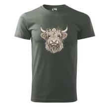 Highlandská kráva s květinami