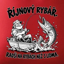Říjnový rybář v loďce s obří štikou