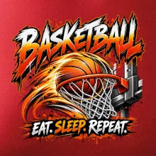 Basketbalový koš s míčem eat sleep repeat