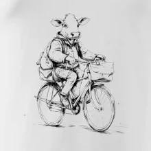 Kráva v obleku na kole