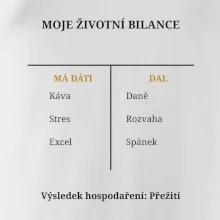 Moje životní bilance má dáti dal