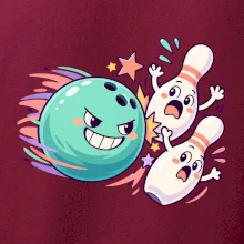 Bowling vtipná koule honí vystrašené kuželky