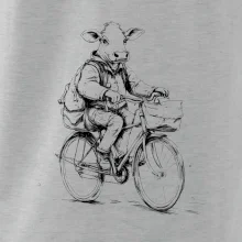 Kráva v obleku na kole