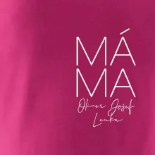 Nápis máma  na prsu se jmény dětí