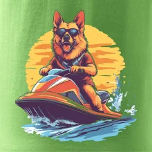 Německý ovčák na vodním skútru