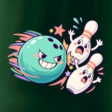 Bowling vtipná koule honí vystrašené kuželky