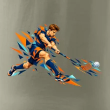 Florbalový útočník v oranžových polygonech