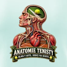 Anatomie tenisty hlava v autu srdce na kurtu