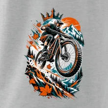 Listopadový horský cyklista při adrenalinovém skoku
