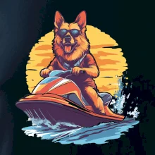 Německý ovčák na vodním skútru