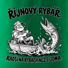 Říjnový rybář v loďce s obří štikou