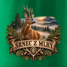 Srnec z mlhy při východu slunce