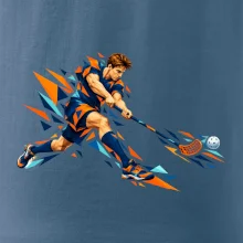 Florbalový útočník v oranžových polygonech