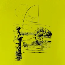 Kreslený rybář s podběrákem