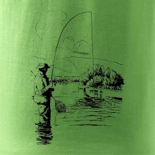 Kreslený rybář s podběrákem