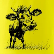 Černobílá karikatura kráva stojící