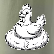 Kuře sedící na bitcoinovém hnízdě
