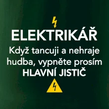 Elektrikář - hlavní jistič - Nápis na zádech