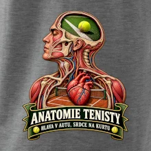 Anatomie tenisty hlava v autu srdce na kurtu