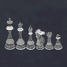 Šachové figurky v řadě - kreslené