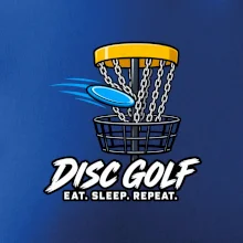 Discgolfový koš s letícím diskem eat sleep repeat