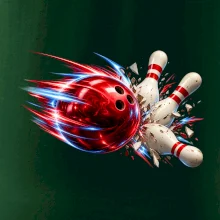 Bowlingová koule v akci a padající kuželky