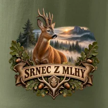 Srnec z mlhy při východu slunce