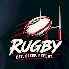 Ragbyový míč mezi brankovými tyčemi eat sleep repeat