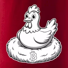 Kuře sedící na bitcoinovém hnízdě