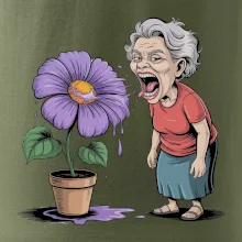 Stará paní plive na fialu