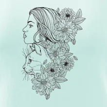 Žena a kočka - kreslená