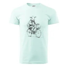 Kráva v obleku na kole