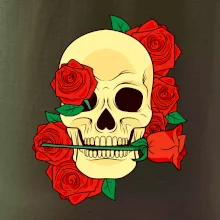 Lebka držící růži