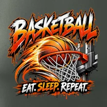 Basketbalový koš s míčem eat sleep repeat