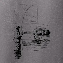 Kreslený rybář s podběrákem