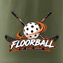 Florbalové hokejky s děrovaným míčkem eat sleep repeat