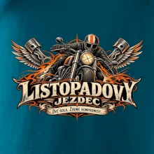 Listopadový motorkář se strojem a ohnivými křídly