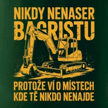 Oranžový bagr Nikdy Nenaser bagristu