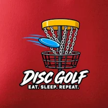 Discgolfový koš s letícím diskem eat sleep repeat