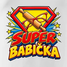 Super babička komiksový znak s válečkem a brýlemi