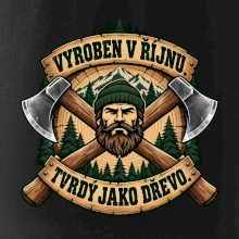 Dřevorubec vyroben v říjnu s překříženými sekerami