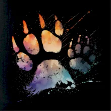 Dvě kočičí packy vodovou barvou