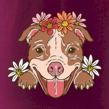 Americký stafordširský teriér hlava s květinami