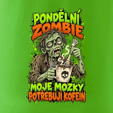 Pondělní zombie míchá kávu kostěnou rukou