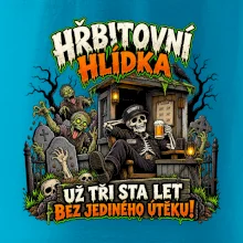 Hřbitovní hlídka kostlivec vrátný s pivem
