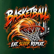 Basketbalový koš s míčem eat sleep repeat