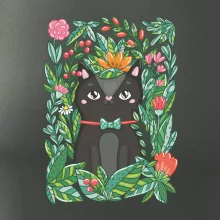 Kočka s květy malovaná