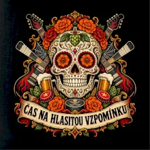 Mexická rocková lebka s kytarami a pivem