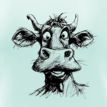 Černobílá karikatura světlá kráva hlava