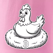 Kuře sedící na bitcoinovém hnízdě
